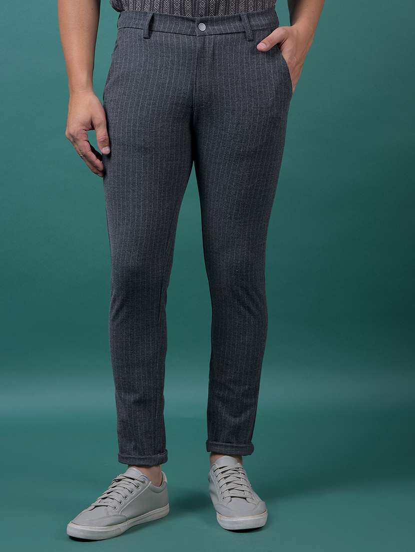 men striped mid rise slim fit chinos 