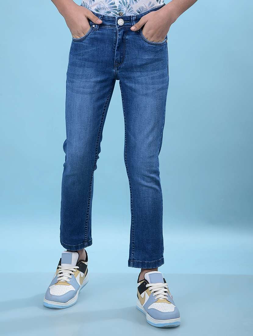 boys solid mid rise slim fit jeans