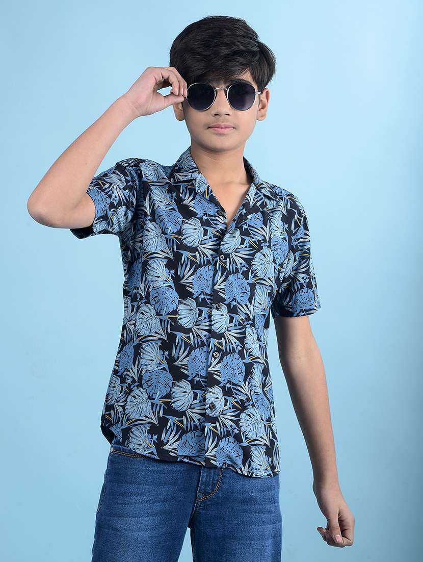boys tropical print collared regular fit shirt
