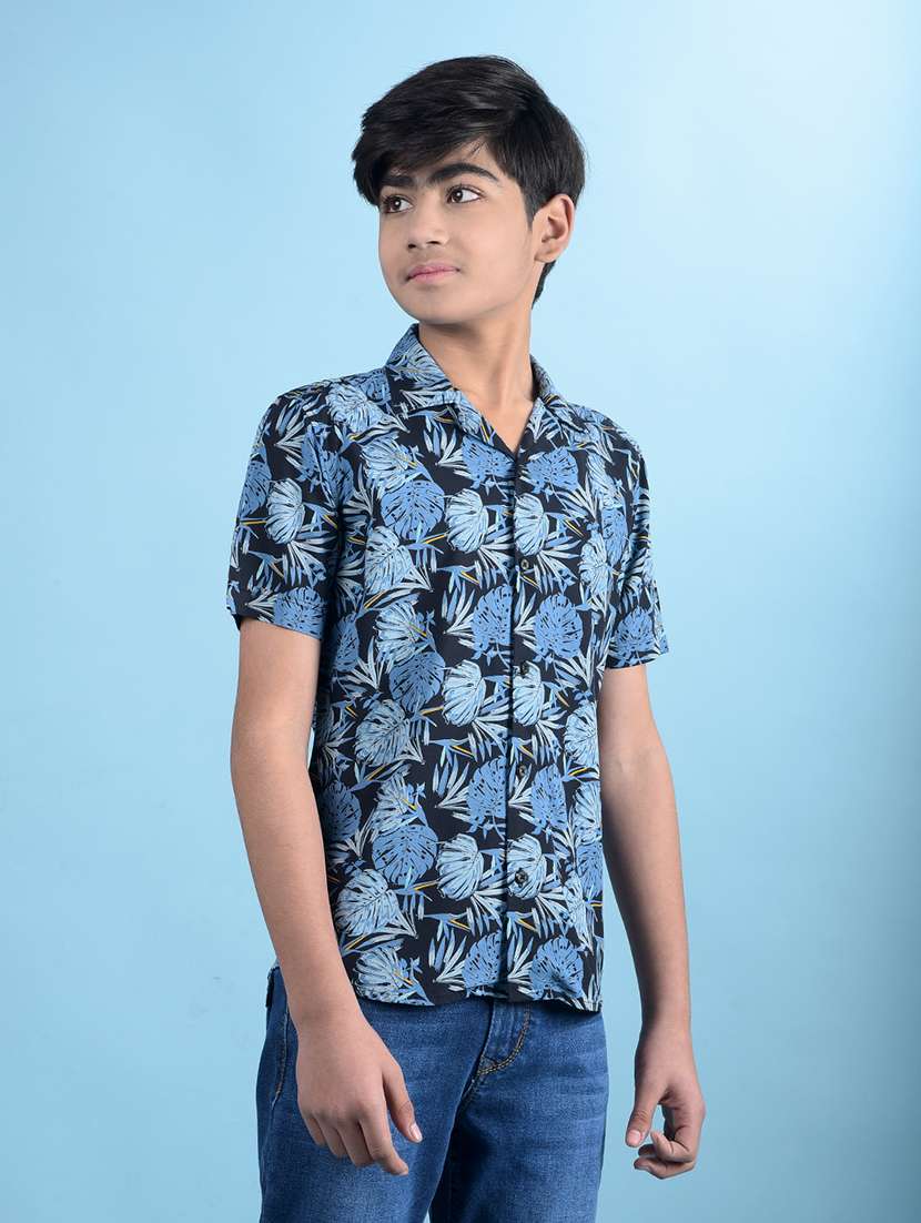 boys tropical print collared regular fit shirt - 21985177 -  Standard Image - 1