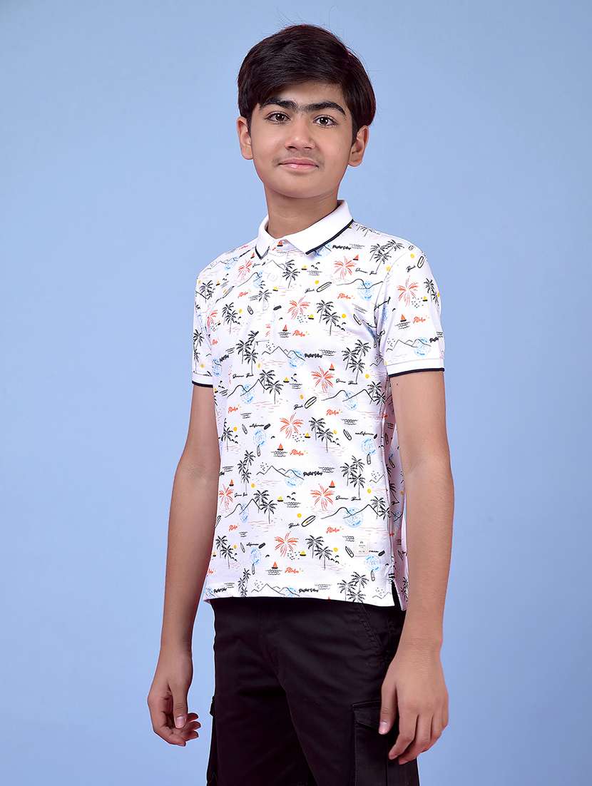 boys printed short sleeve regular fit polo t-shirt - 21985199 -  Standard Image - 1