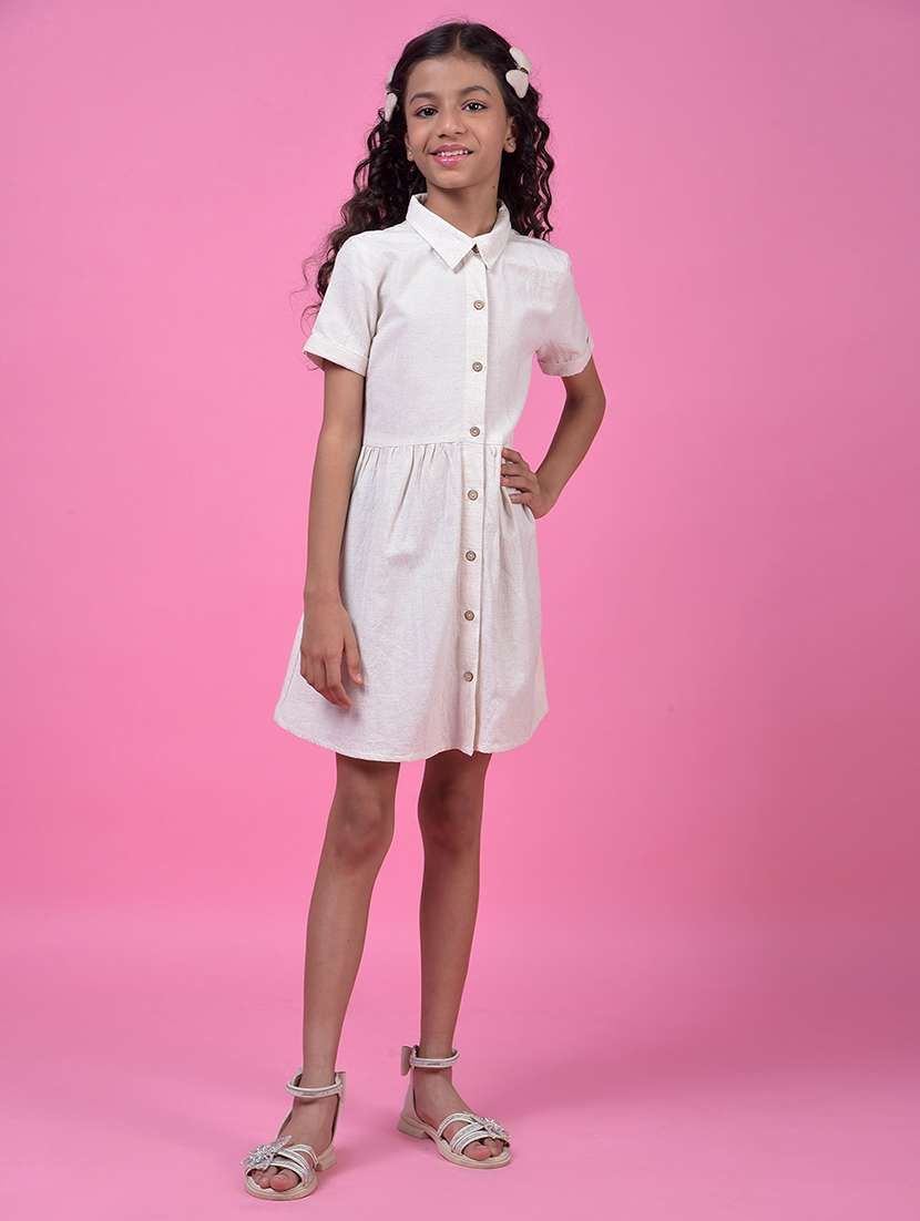 girls solid collared short sleeve shirt dress - 21985223 -  Standard Image - 1