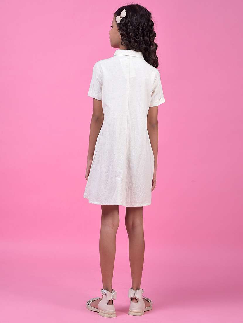 girls solid collared short sleeve shirt dress - 21985223 -  Standard Image - 4