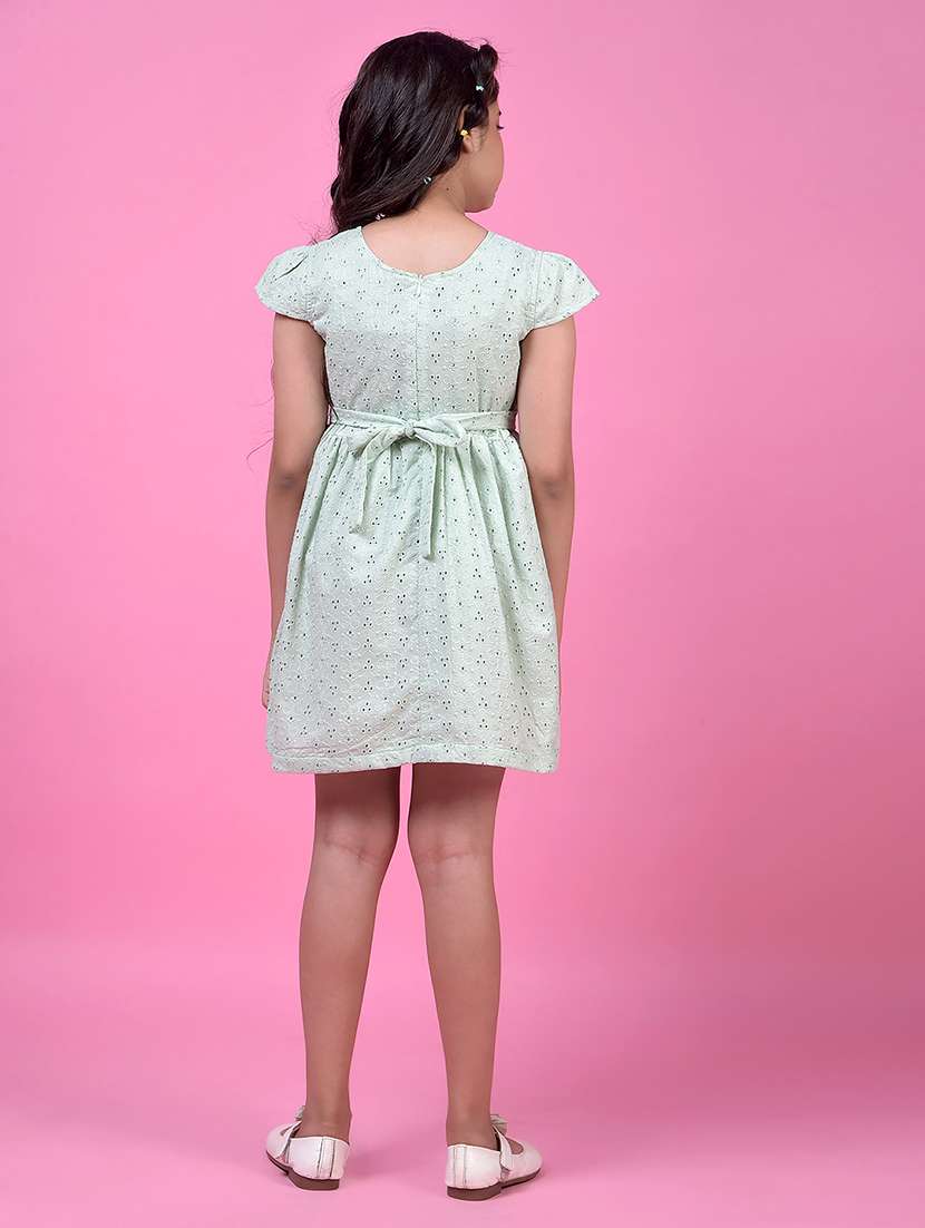 girls self designed short sleeve a-line schiffli dress - 21985225 -  Standard Image - 4