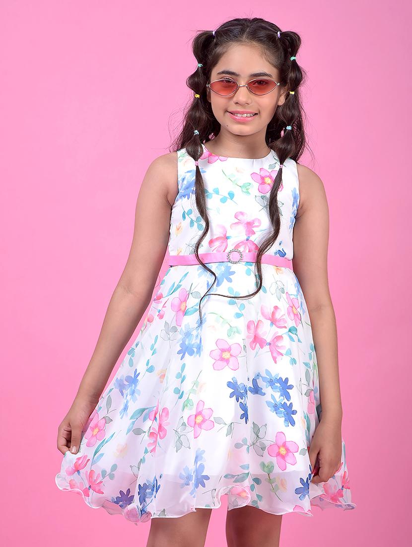 girls floral print sleeveless fit & flare dress - 21985236 -  Standard Image - 1