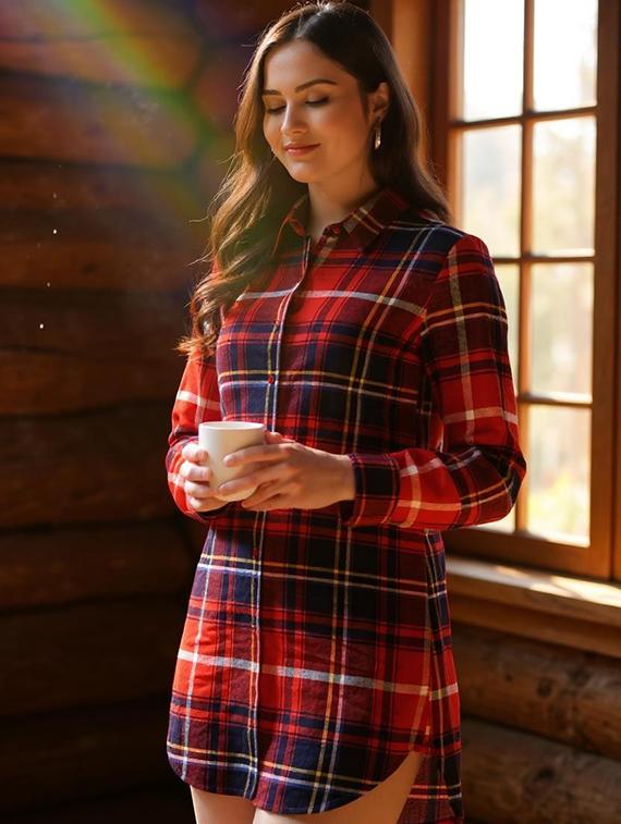 women checkered collared high low shirt dress - 21985375 - Zoom Image - 0