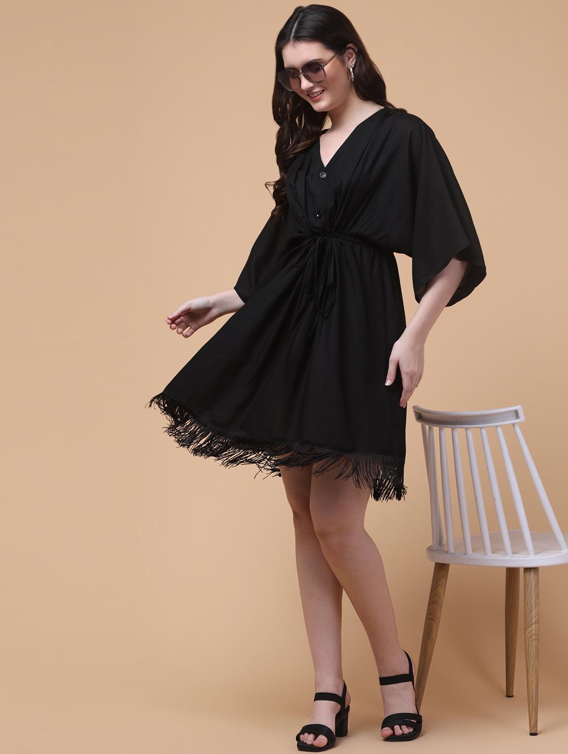 women black solid batwing sleeve fit & flare dress - 21985377 - Standard Image - 1