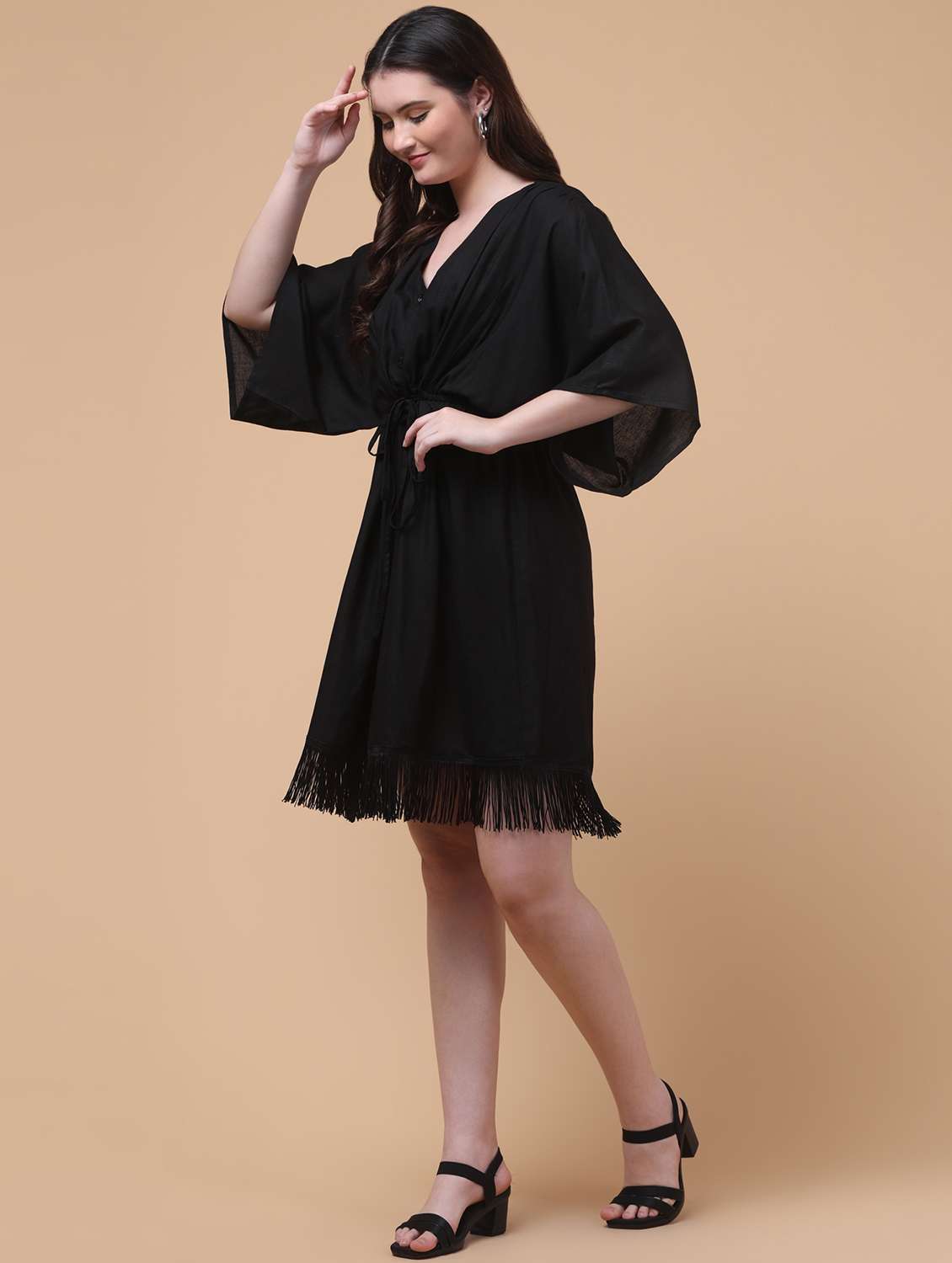 Women Black Solid Batwing Sleeve Fit & Flare Dress