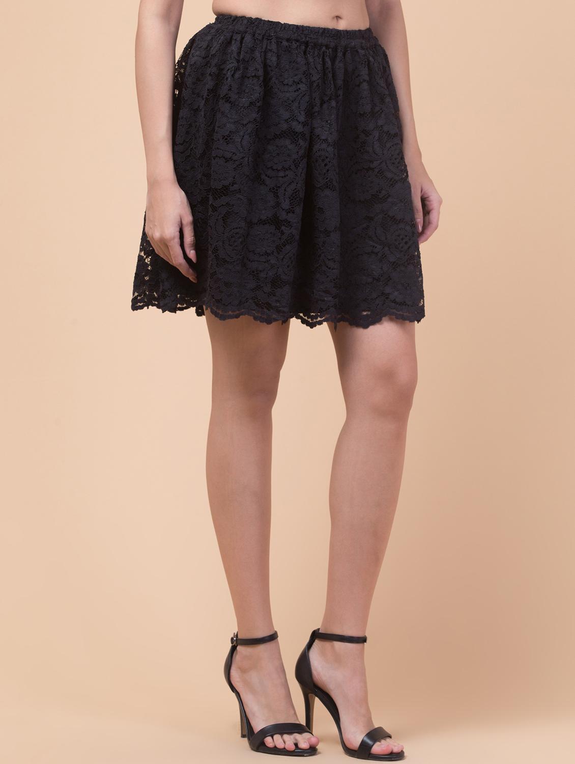 women black high rise flared lace skirt - 21985379 -  Standard Image - 1
