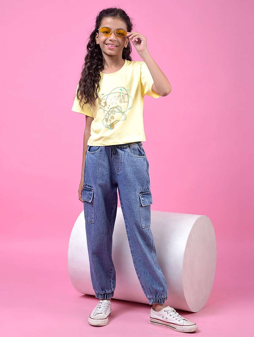 girls solid high rise relaxed fit cargo - 21985391 -  Standard Image - 4