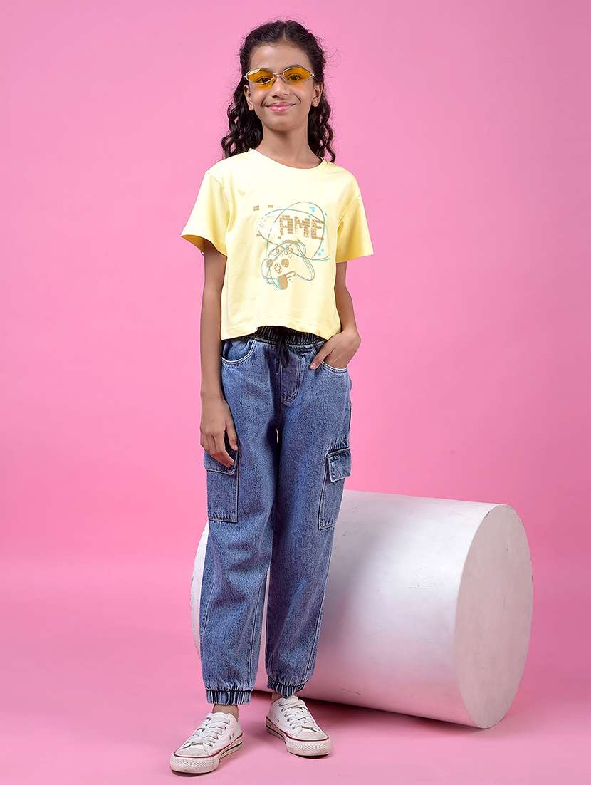 girls solid high rise relaxed fit cargo - 21985391 -  Standard Image - 6