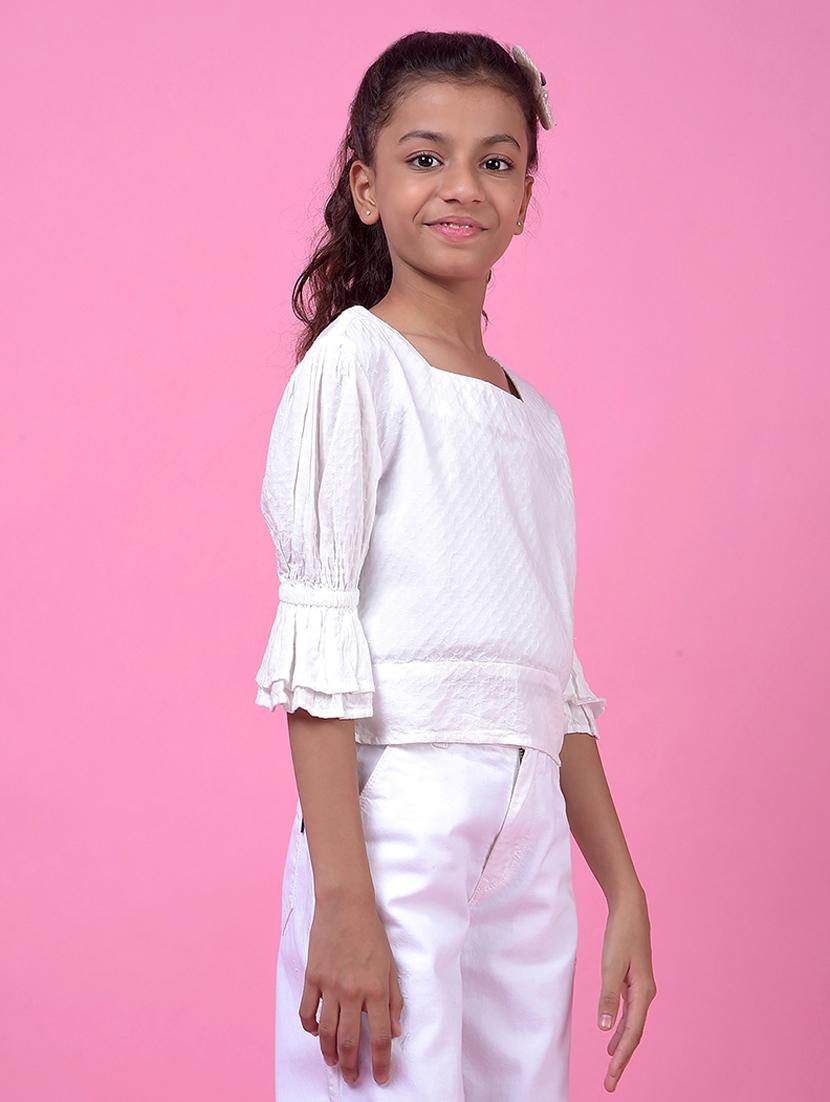 girls white solid puff sleeve top - 21985413 -  Standard Image - 1