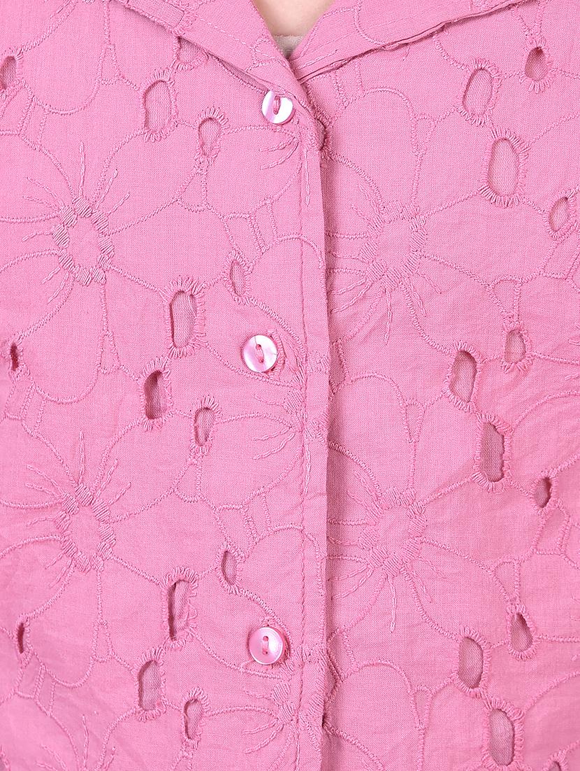 girls pink self designed lapel collar shirt - 21985415 - Standard Image - 6