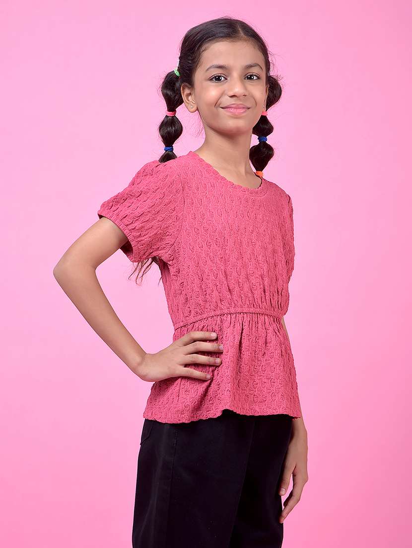 girls self designed short sleeve peplum top - 21985417 -  Standard Image - 1