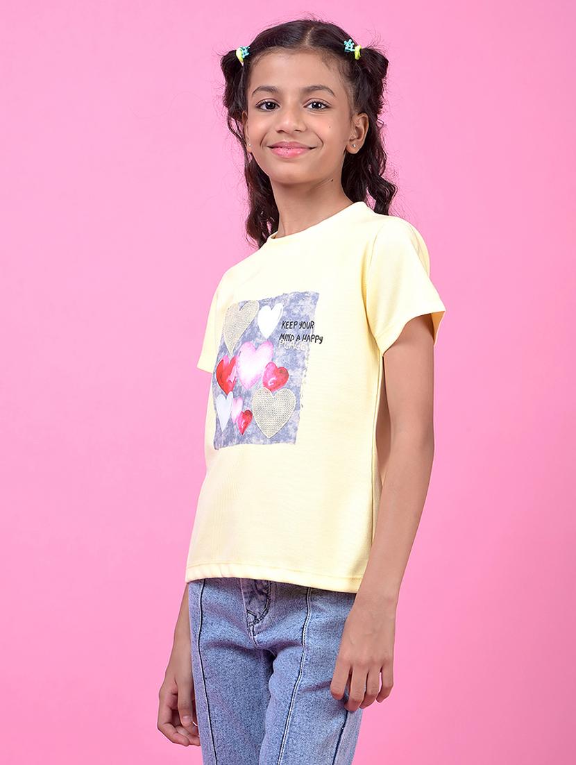 yellow polyester front print tee - 21985432 - Standard Image - 1