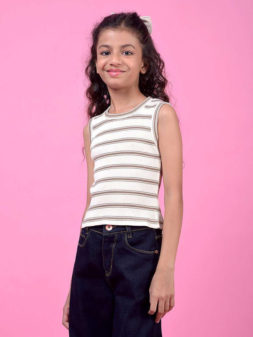 girls striped round neck sleeveless  tee - 21985435 -  Standard Image - 1