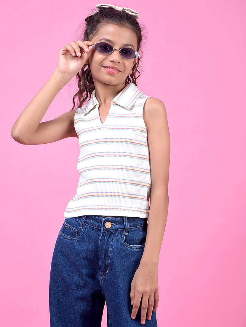girls striped sleeveless polo tee