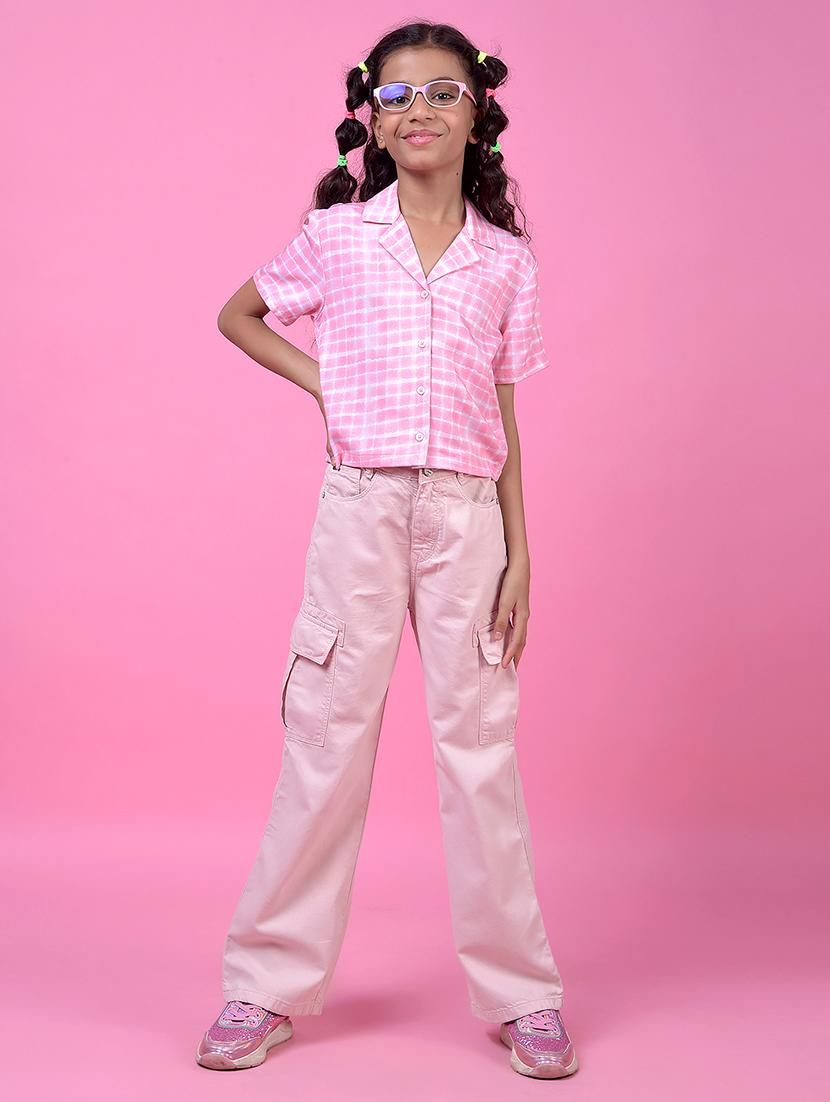 girls pink checkered lapel collar shirt - 21985443 - Standard Image - 4