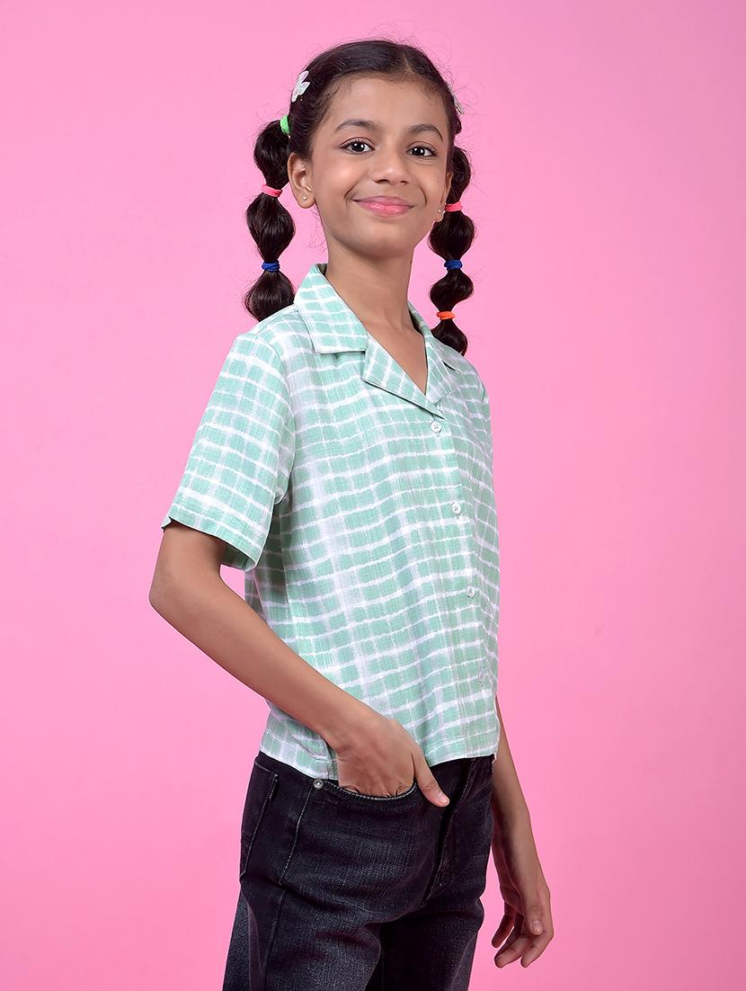 girls checkered lapel collar shirt - 21985444 - Standard Image - 1