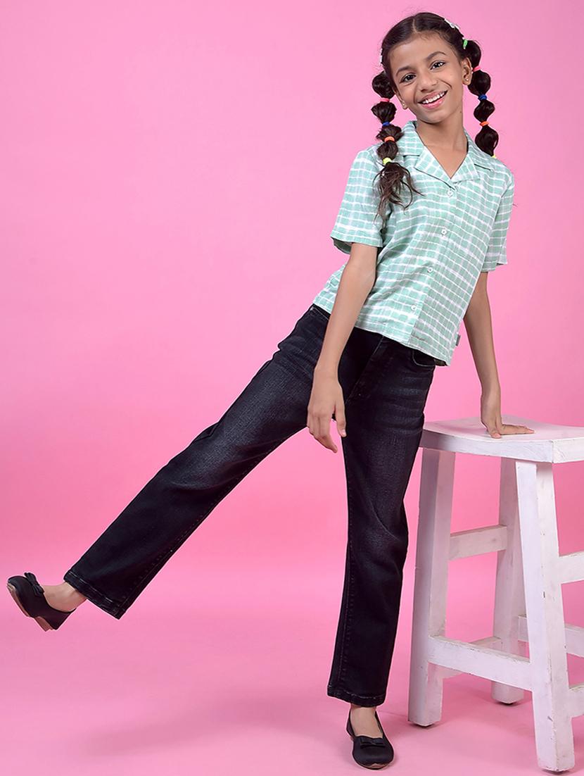 girls checkered lapel collar shirt - 21985444 - Standard Image - 4