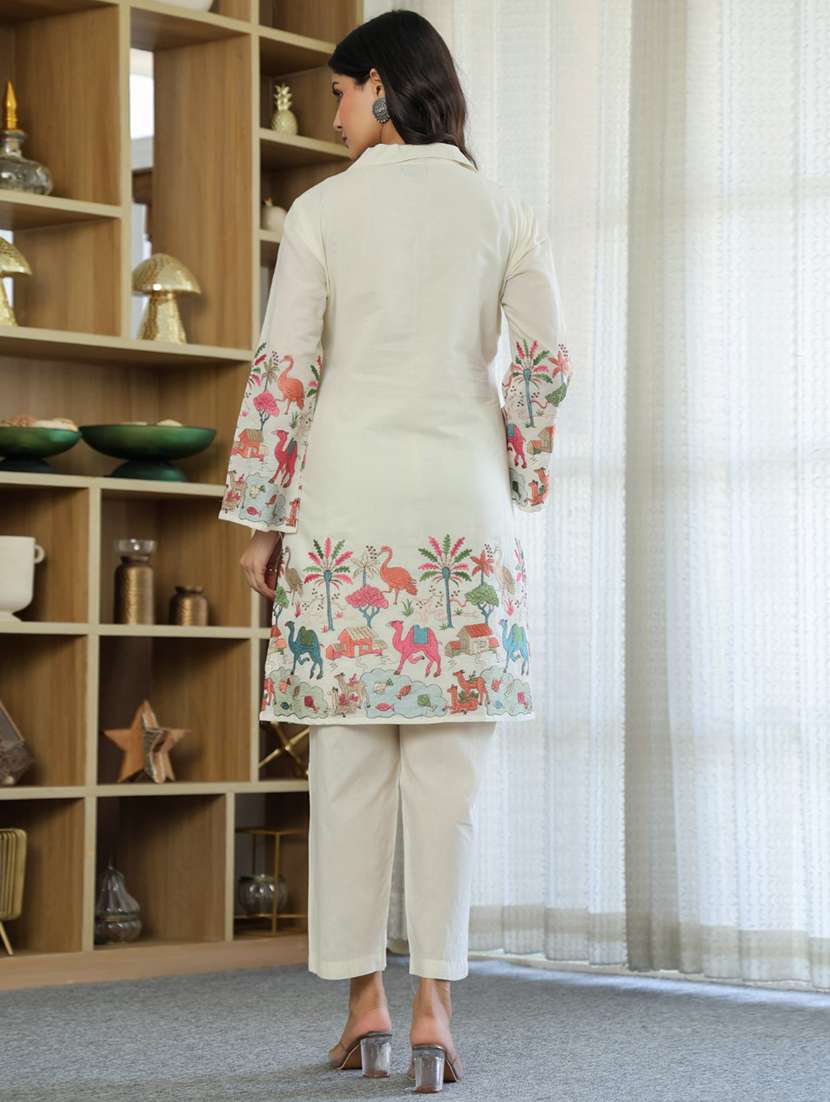 women solid with work long sleeve ethnic co-ord set - 21985449 -  Standard Image - 1