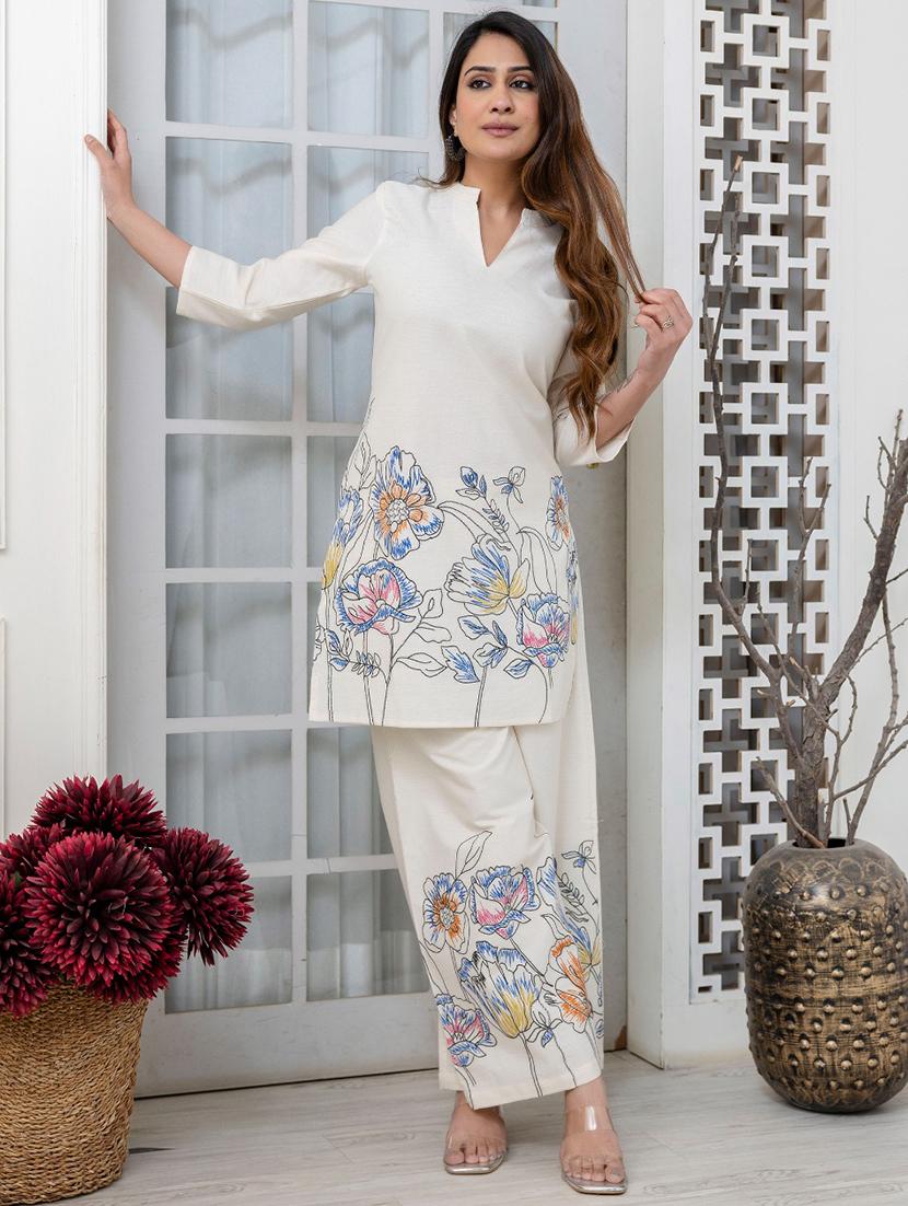 women floral three quarter sleeve ethnic co-ord set - 21985477 -  Standard Image - 1
