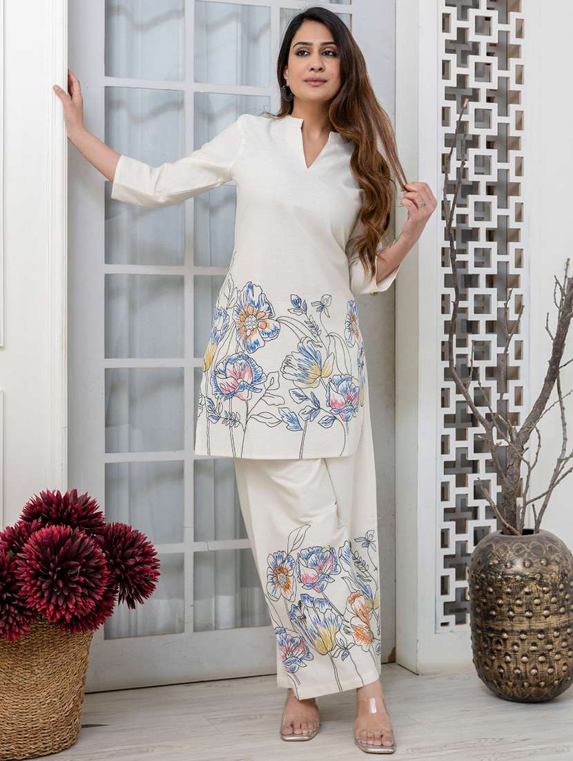 Women Floral Three Quarter Sleeve Ethnic Co Ord Set