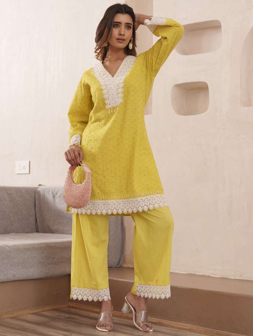 women self design long sleeve kurta pant set - 21985495 -  Standard Image - 1