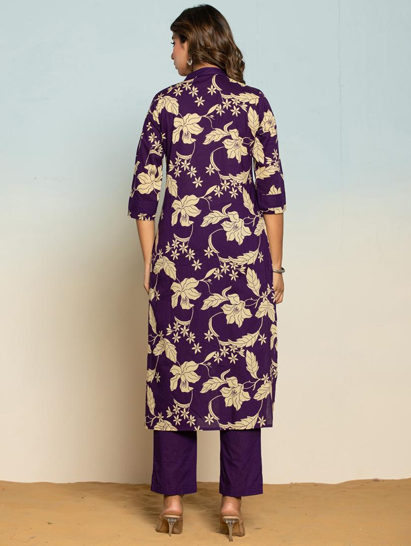 women floral three quarter sleeve kurta pant set - 21985525 -  Standard Image - 1