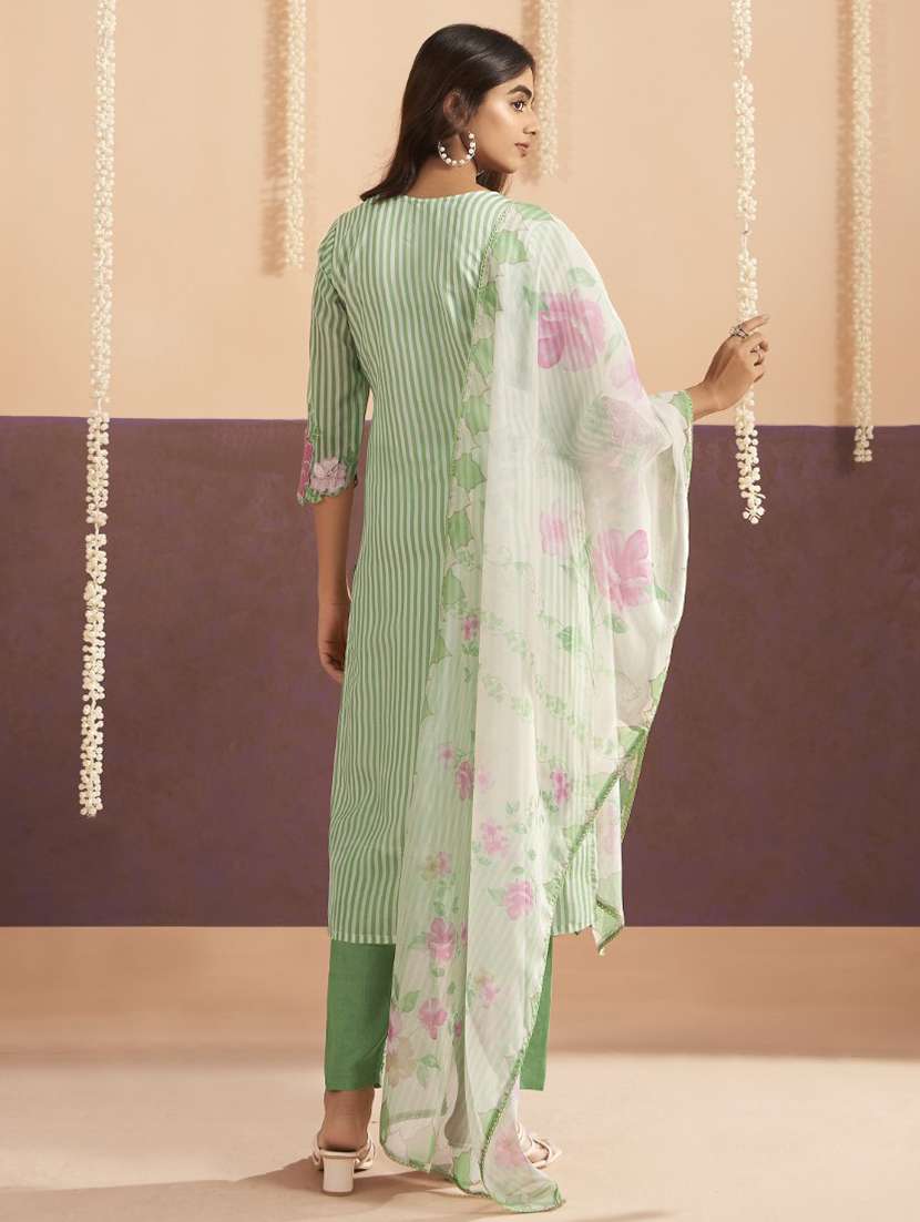 women floral three quarter sleeve kurta pant with dupatta set - 21985528 -  Standard Image - 1