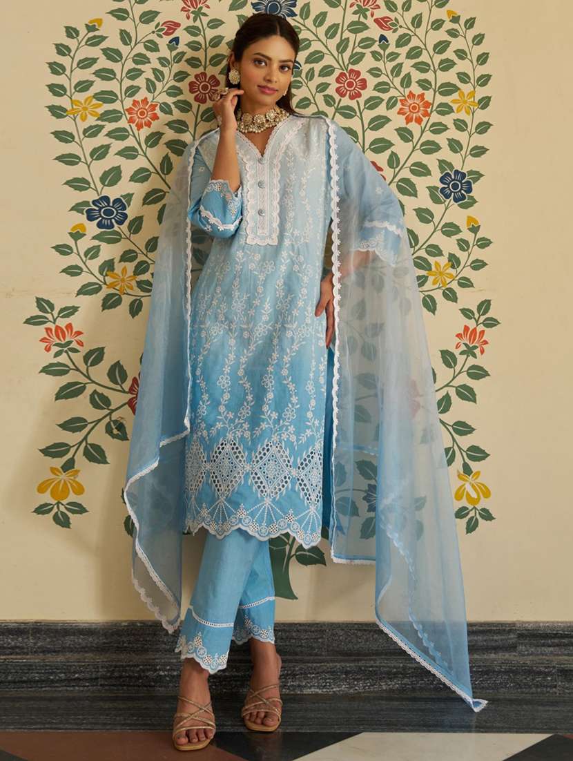 women ombre three quarter sleeve kurta pant with dupatta set - 21985533 -  Zoom Image - 0