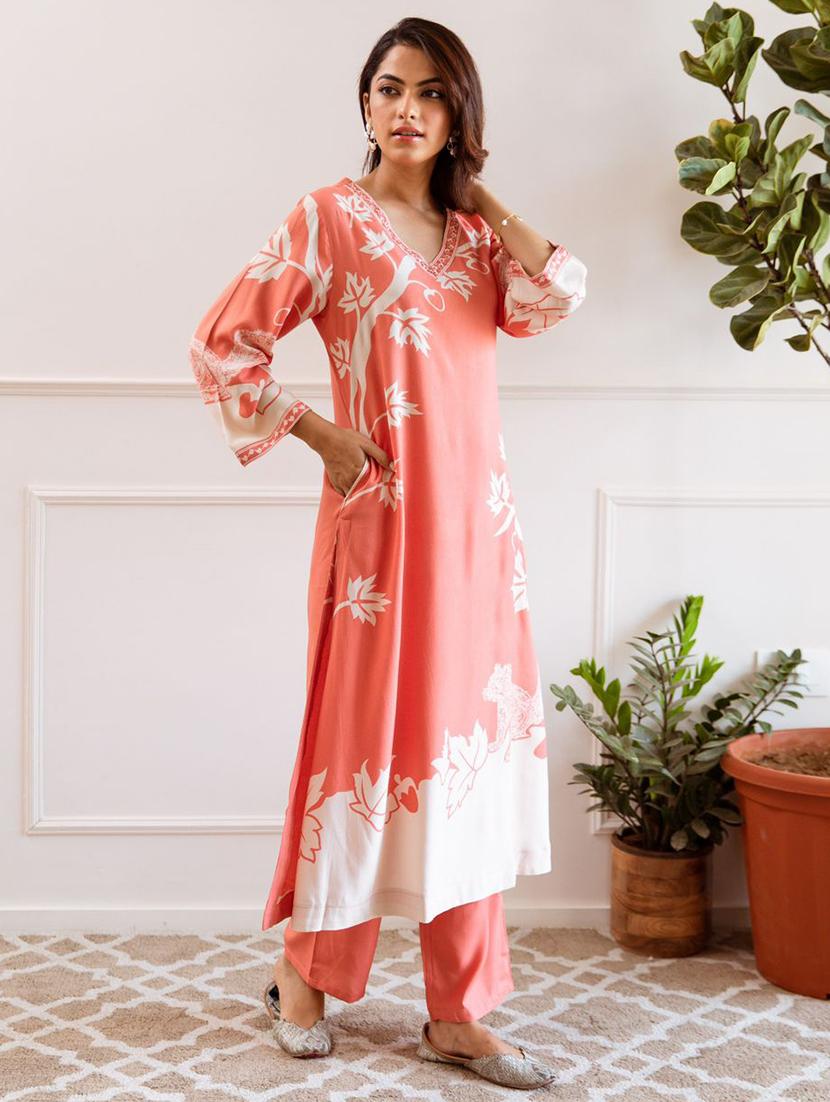 women printed long sleeve kurta pant set - 21985544 - Standard Image - 1