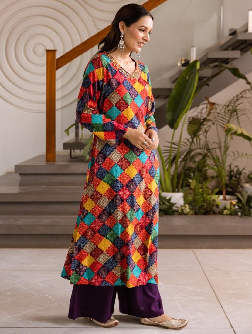 women printed long sleeve kurta palazzo set - 21985566 - Standard Image - 1
