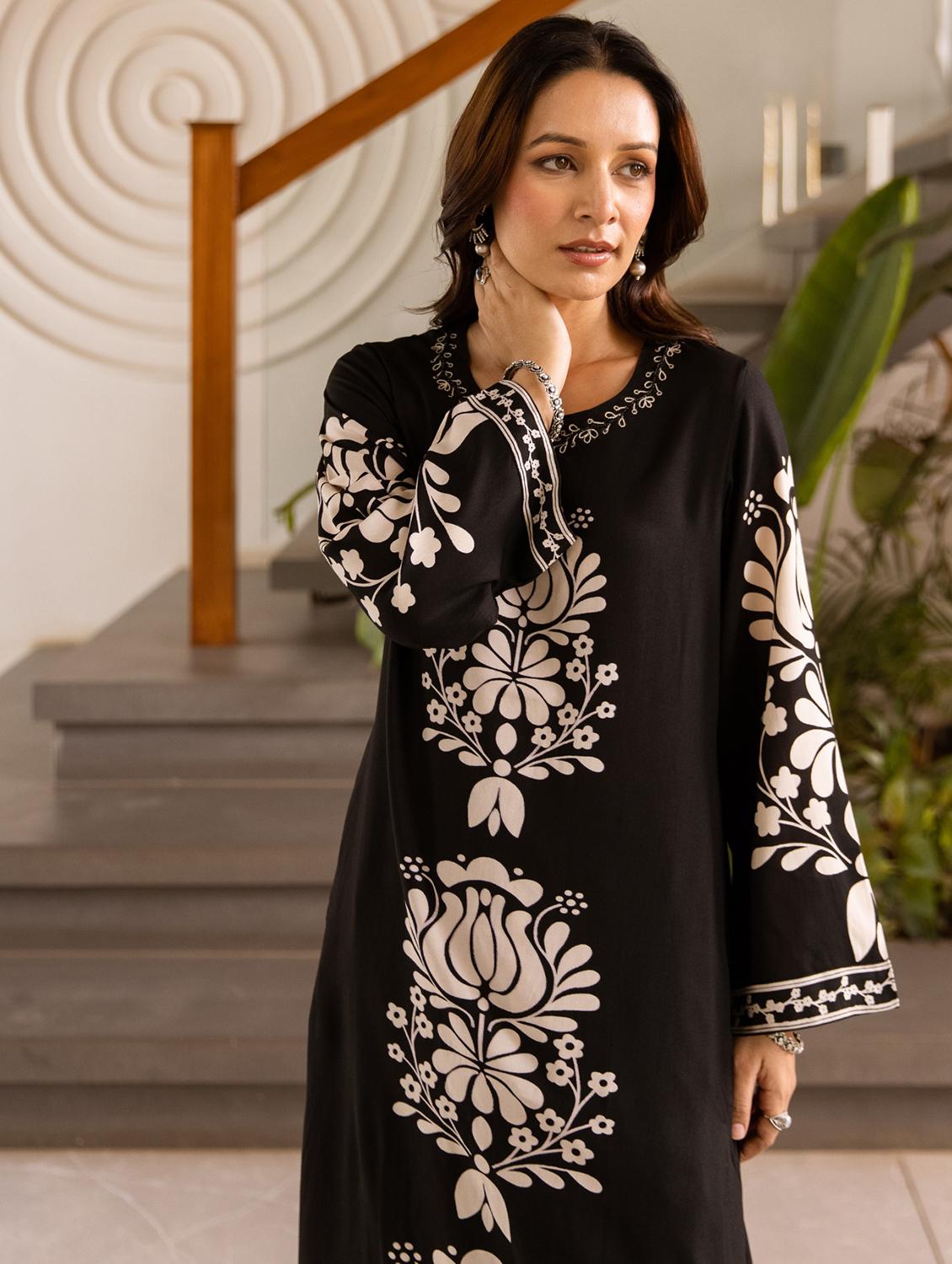 women printed long sleeve kurta palazzo set - 21985571 - Standard Image - 1