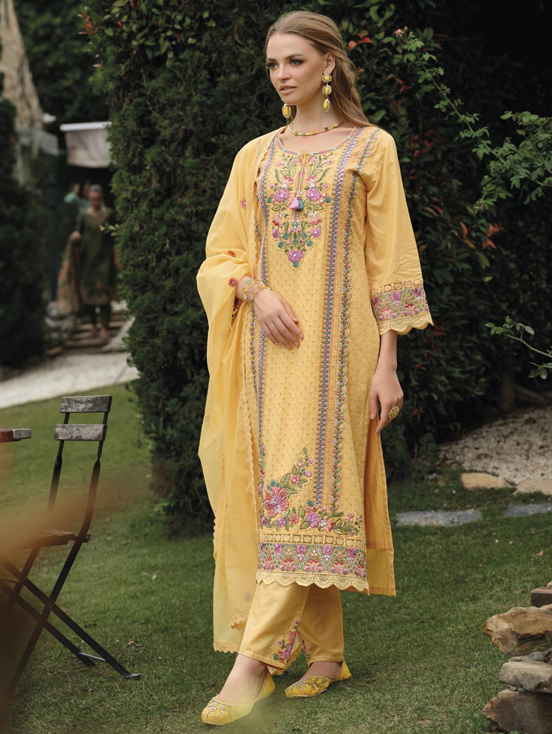 women solid with work long sleeve kurta pant with dupatta set - 21985575 -  Standard Image - 1