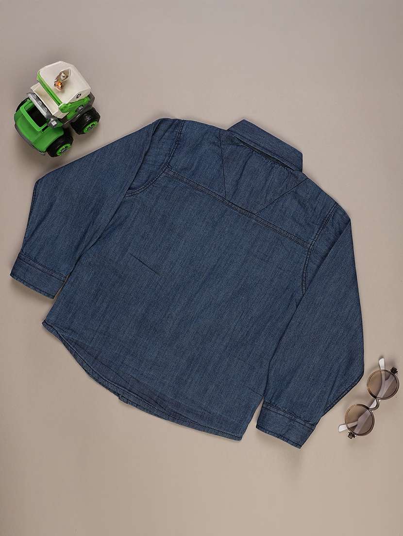 boys solid collared long sleeve  denim shirt - 21985671 -  Standard Image - 1
