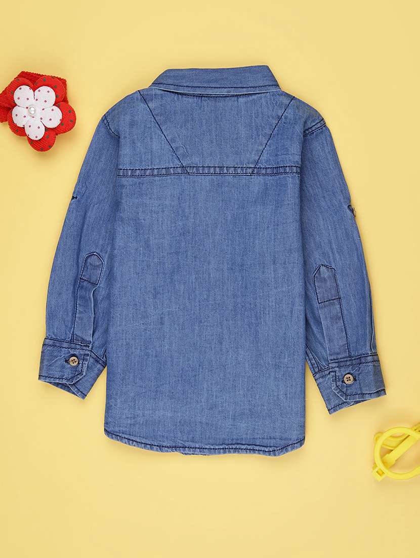 boys solid collared long sleeve denim shirt - 21985672 - Standard Image - 1