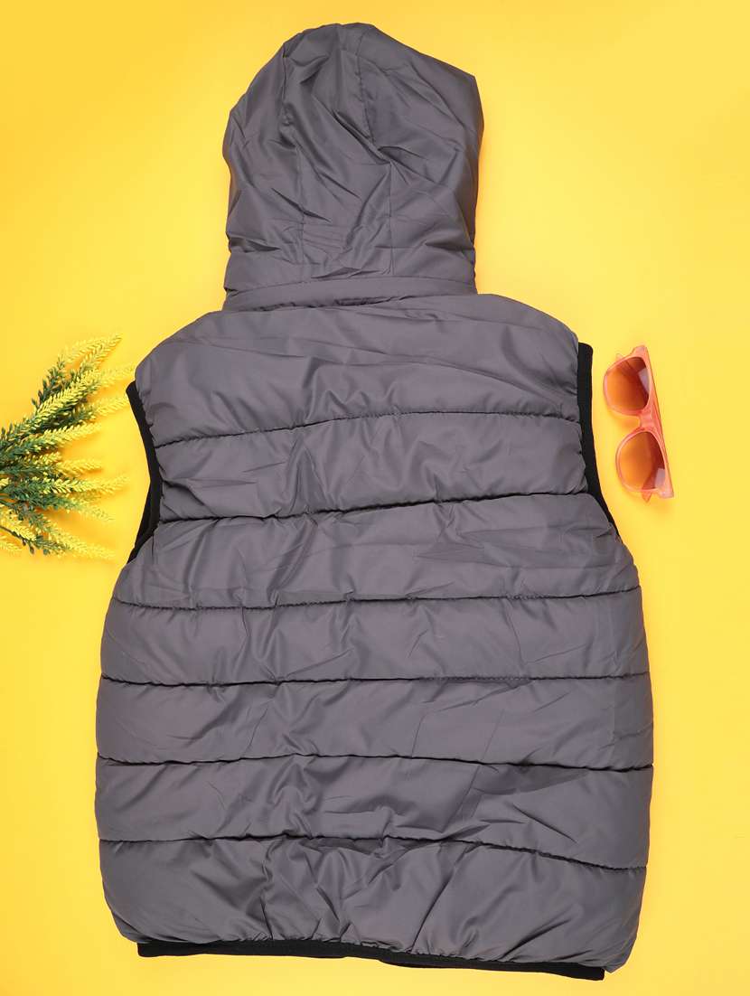 boys solid sleeveless hooded quilted jacket - 21985733 -  Standard Image - 1