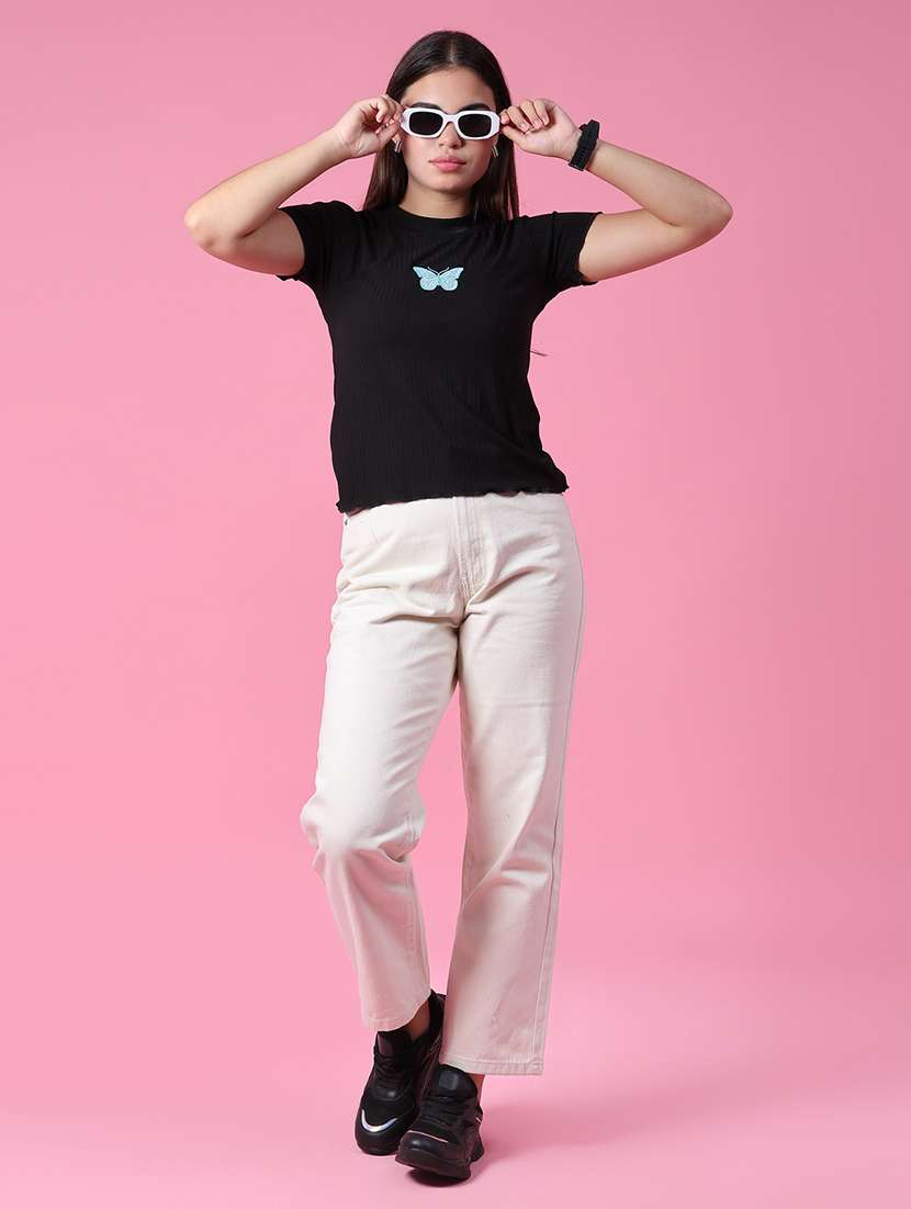women plain mid rise straight fit jeans - 21985754 - Standard Image - 4