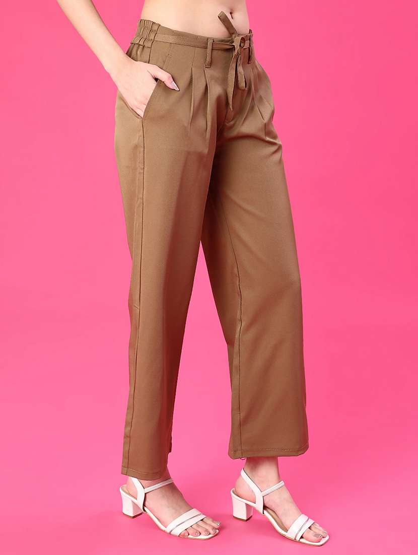 women brown cotton straight trouser - 21985778 -  Standard Image - 1