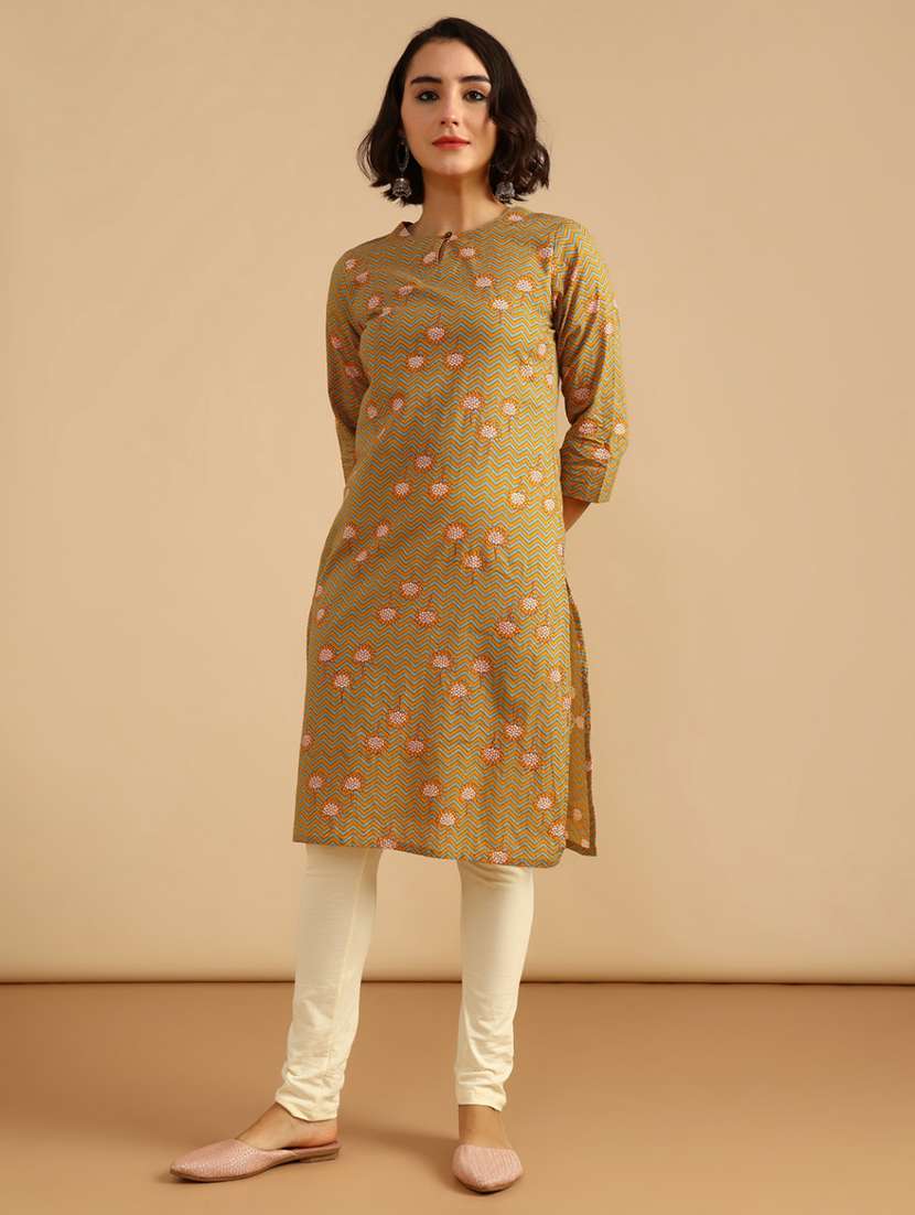 women three quarter sleeve straight kurta - 21985824 -  Standard Image - 1