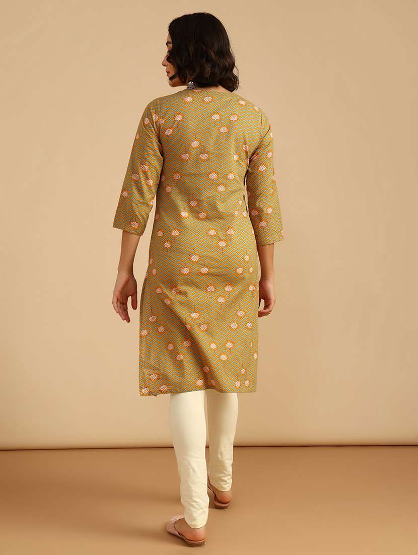 women three quarter sleeve straight kurta - 21985824 -  Standard Image - 4