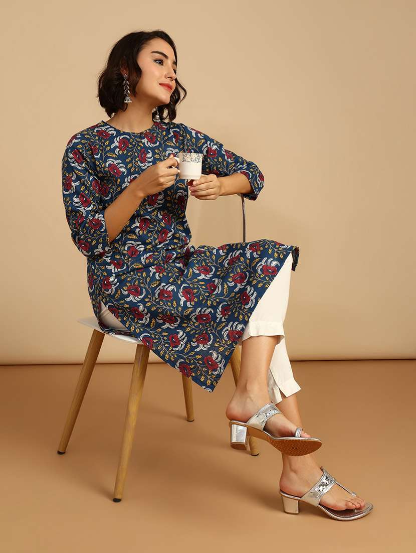 women three quarter sleeve straight kurta - 21985825 -  Standard Image - 1