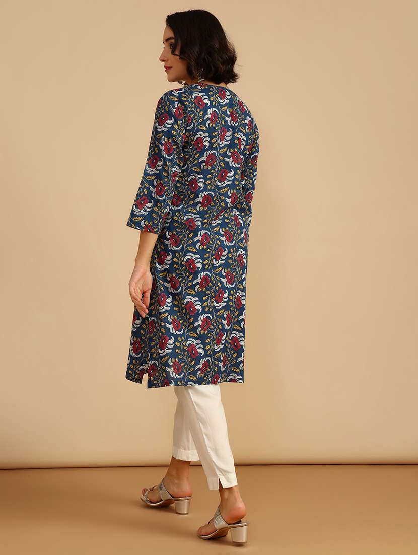women three quarter sleeve straight kurta - 21985825 -  Standard Image - 4