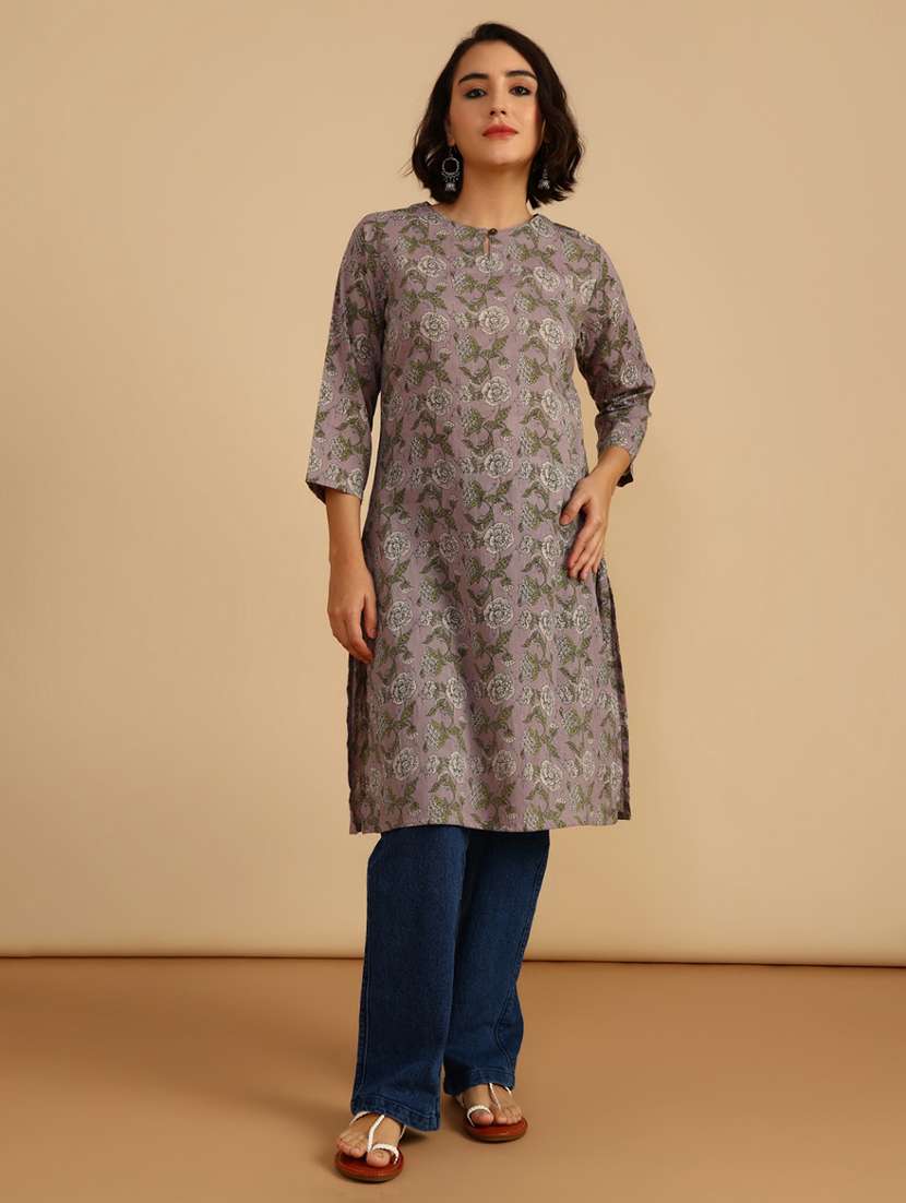 women three quarter sleeve straight kurta - 21985826 -  Standard Image - 1