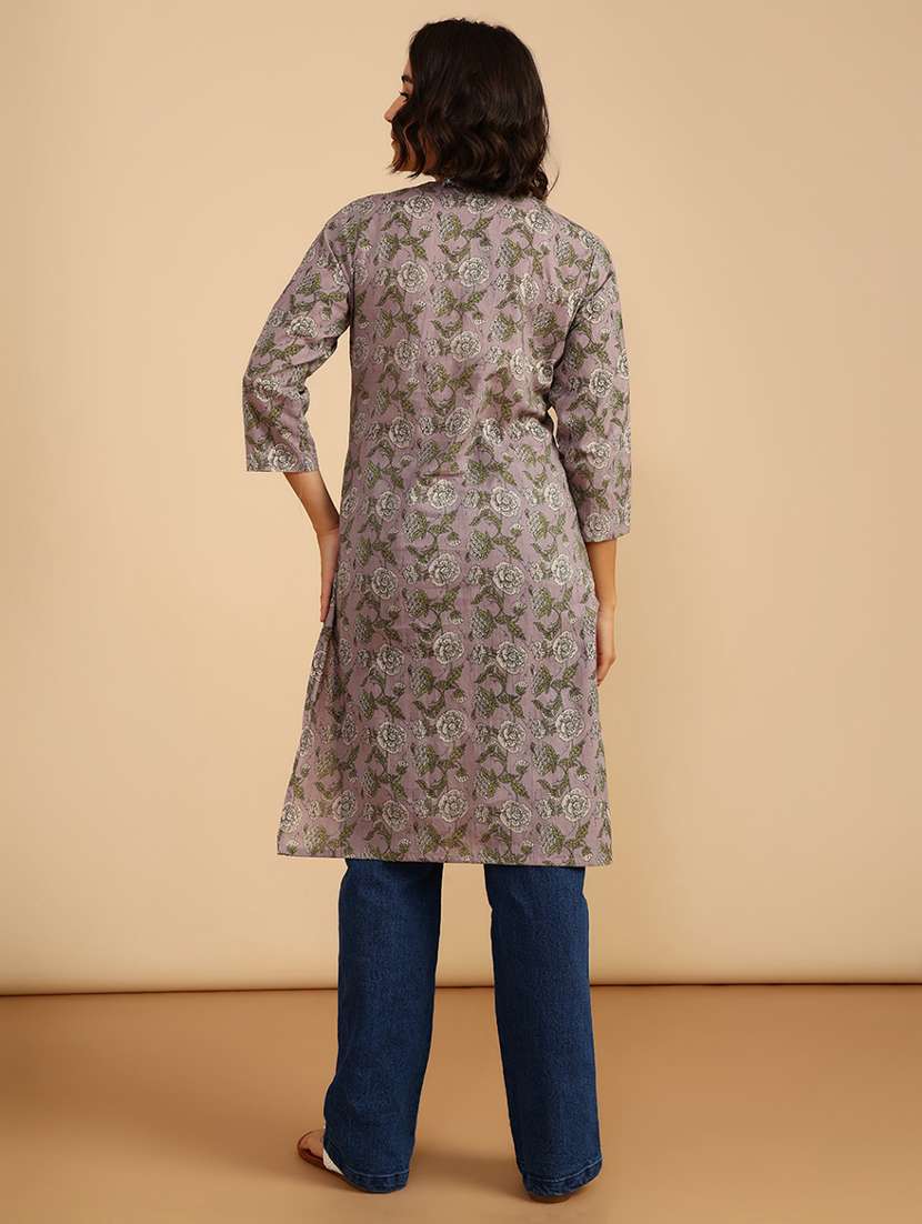 women three quarter sleeve straight kurta - 21985826 -  Standard Image - 4