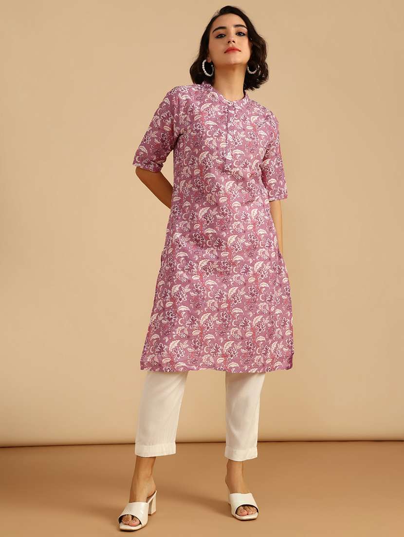women three quarter sleeve straight kurta - 21985830 -  Standard Image - 1