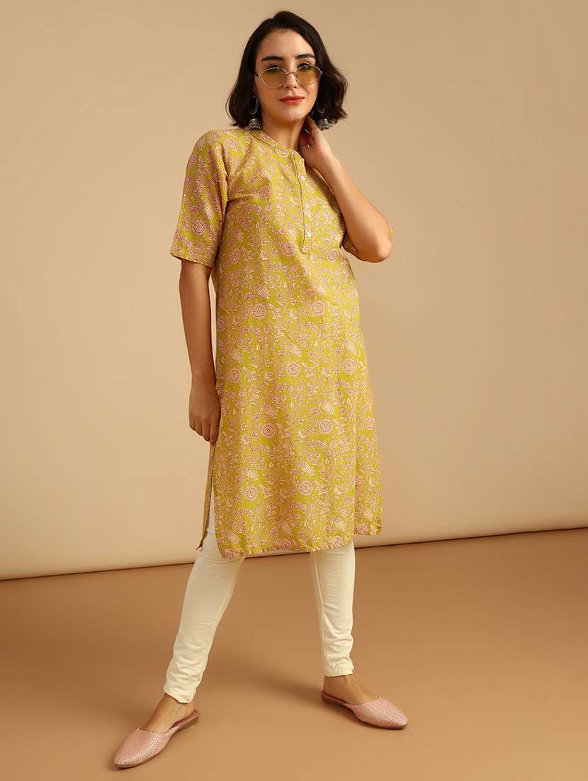 women three quarter sleeve straight kurta - 21985833 -  Standard Image - 1
