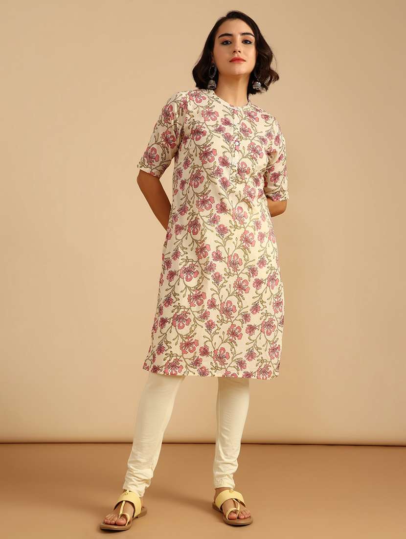 women three quarter sleeve straight kurta - 21985835 -  Standard Image - 1