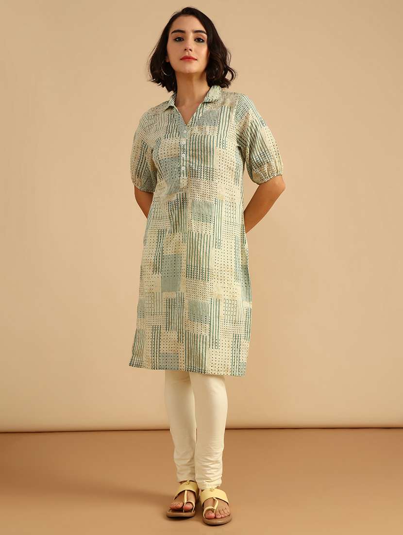 women three quarter sleeve straight kurta - 21985836 -  Standard Image - 1